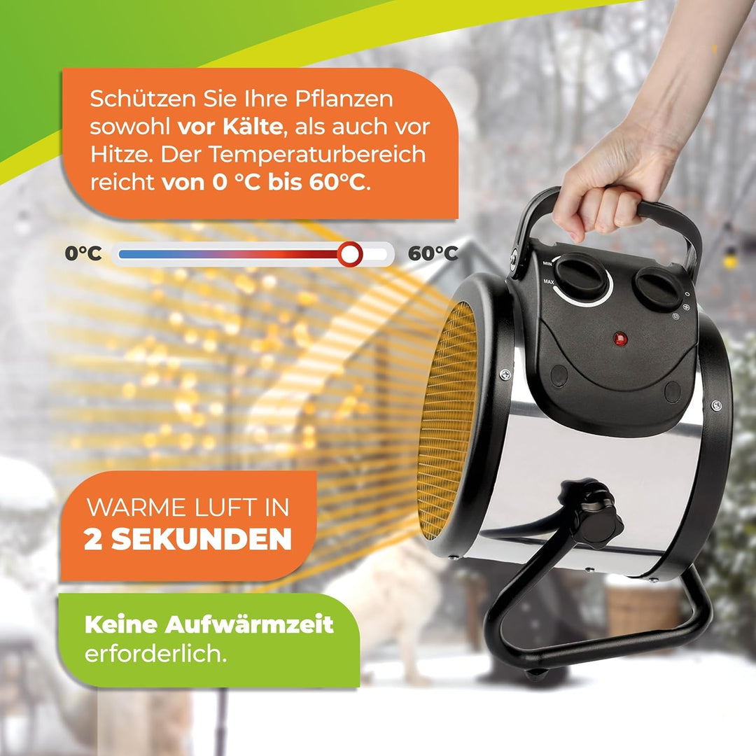 BioGreen Elektro-Gewächshausheizung Palma mit manuellem Thermostat | IPX4 spritzwassergeschützt, ene