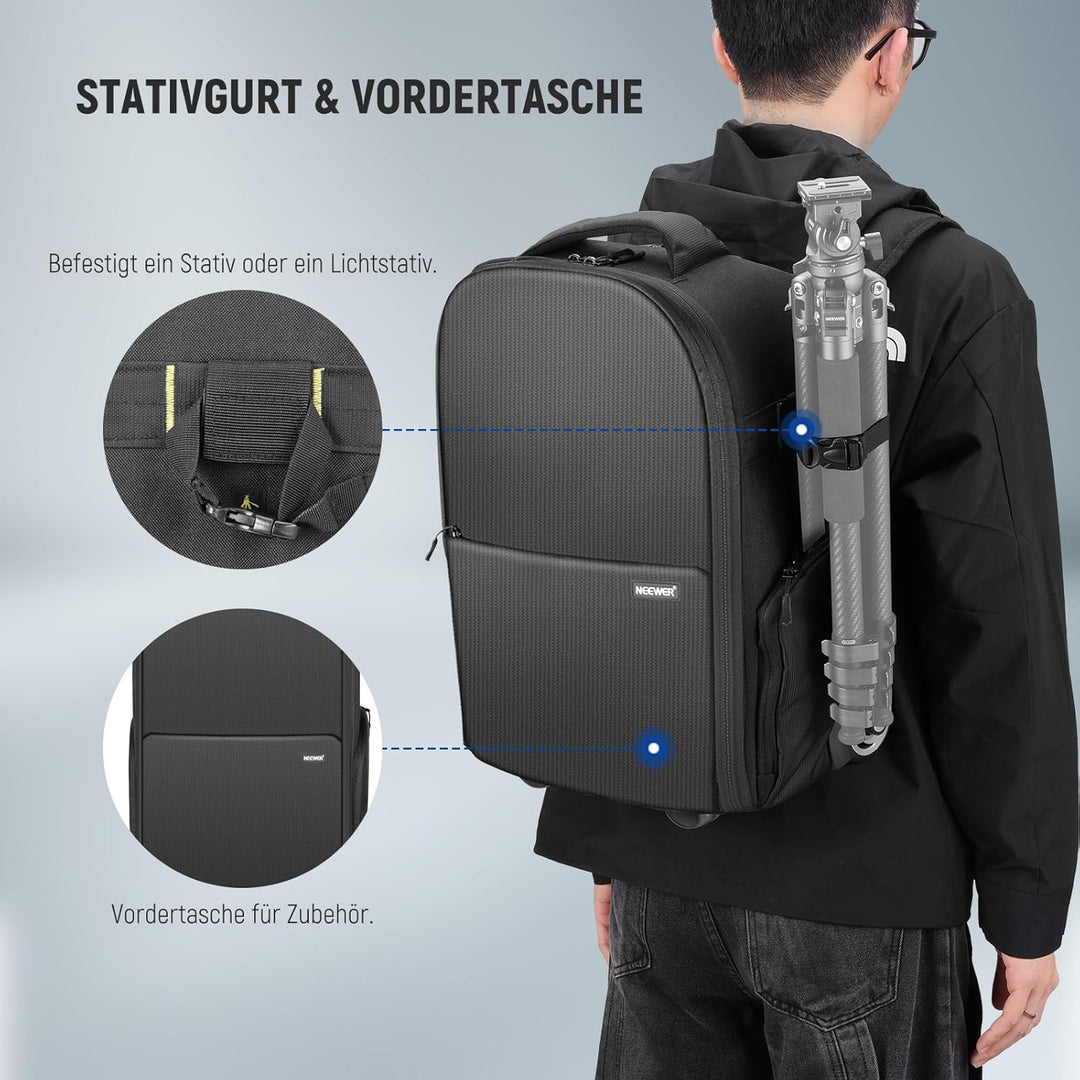 Neewer 2 in 1 Kamerarucksack mit Rollen Gepolstertes stossfestes Fach, Teleskopgriff und versteckte