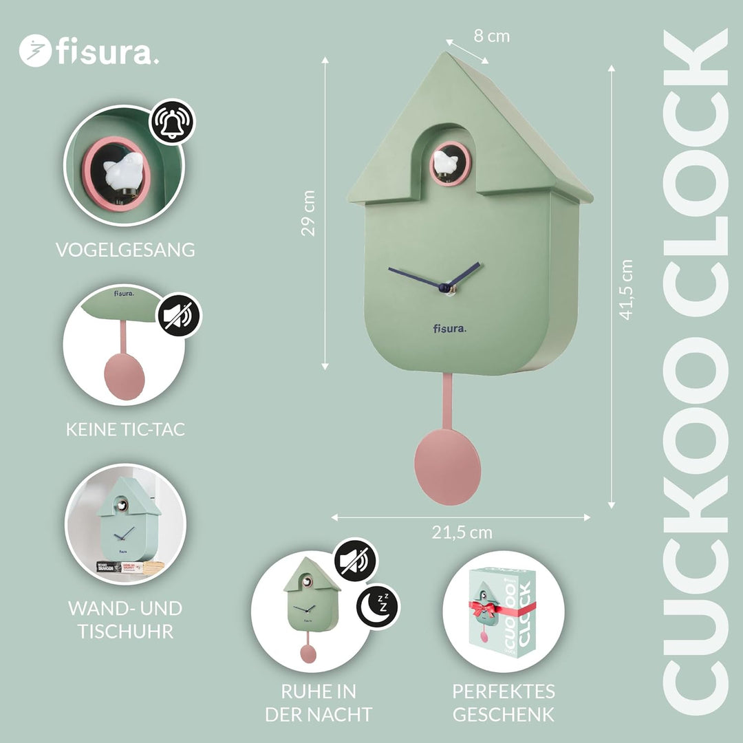 FISURA - Kuckucksuhr. Wanduhr. Original Geschenk Wanduhr. 3 AA-Batterien Nicht enthalten. Masse: 21,