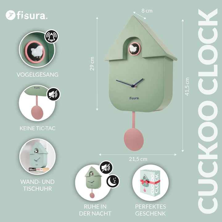 FISURA - Kuckucksuhr. Wanduhr. Original Geschenk Wanduhr. 3 AA-Batterien Nicht enthalten. Masse: 21,
