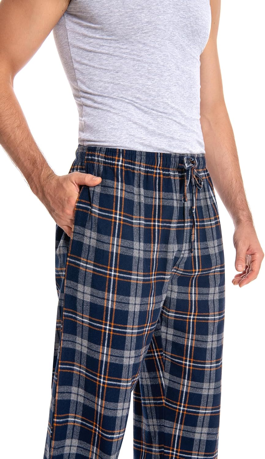 Herren 100% Baumwolle Flanell Bequeme Pyjama/Lounge Bottoms mit Taschen M Yellowish Navy Plaid, M Ye