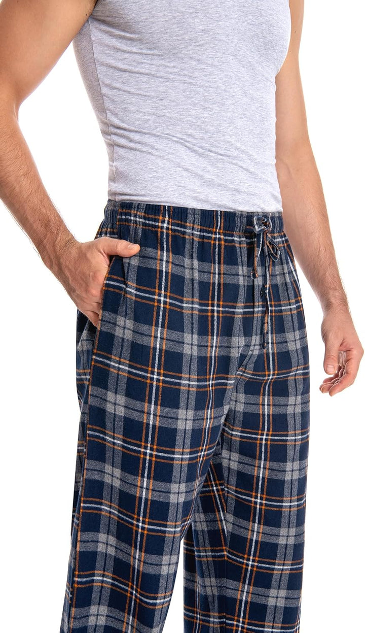 Herren 100% Baumwolle Flanell Bequeme Pyjama/Lounge Bottoms mit Taschen M Yellowish Navy Plaid, M Ye