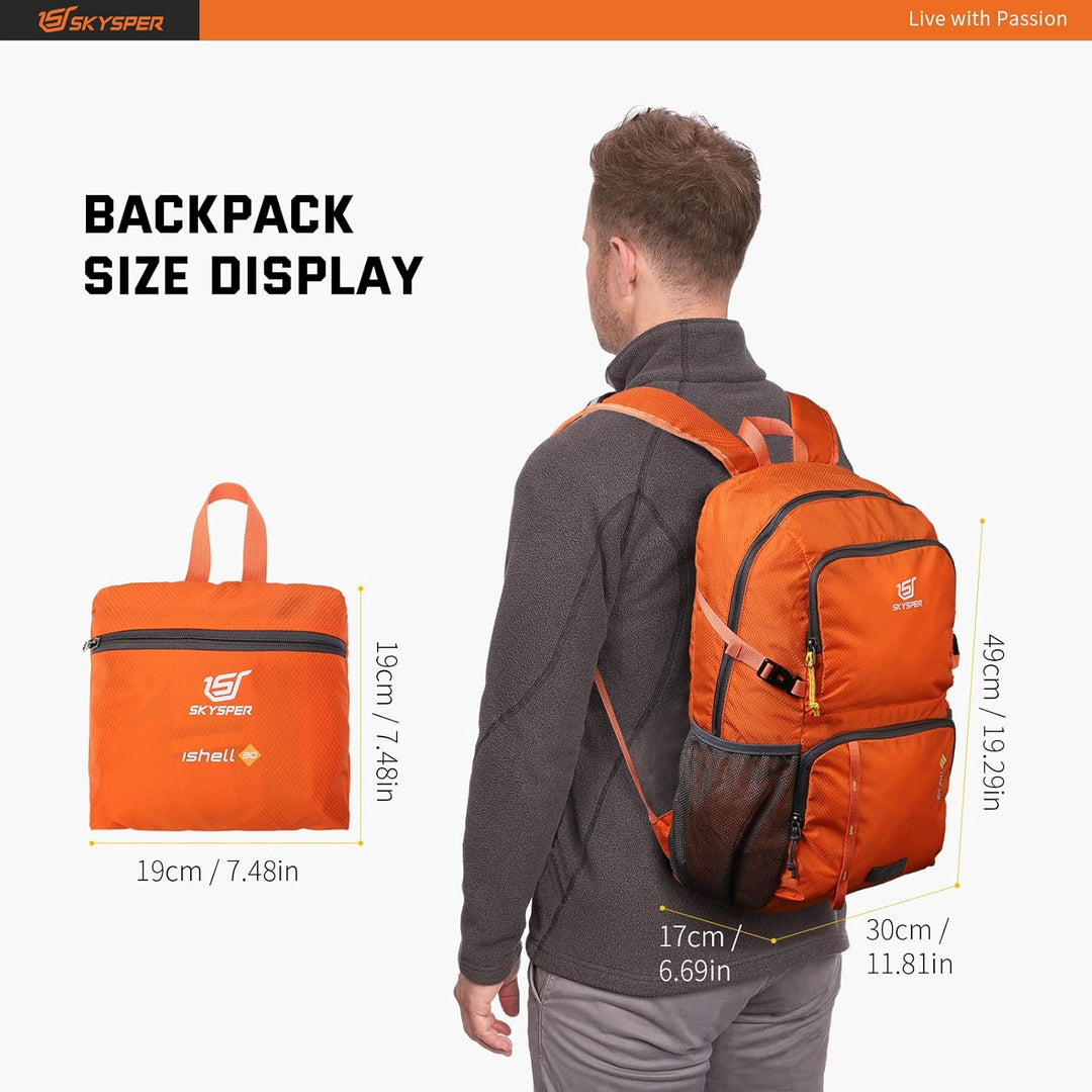 SKYSPER Ultraleichter Faltbarer Rucksack mit Nassfach - Wasserfest und Verstaubarer Daypack für Wand