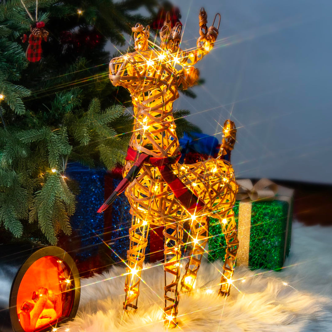 DELICHTER LED Weihnachtsfigur Rattan Rentier, Reh Weihnachtsbeleuchtung mit Timer warmweiss , Hirsch