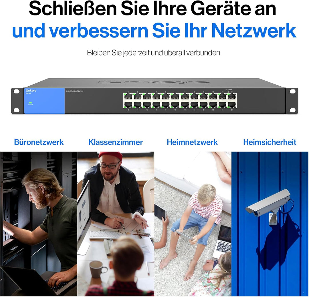 Linksys LGS124-EU 24-Port Unmanaged Gigabit-Netzwerk-Switch – Ethernet-Switch/Hub mit Metallgehäuse,