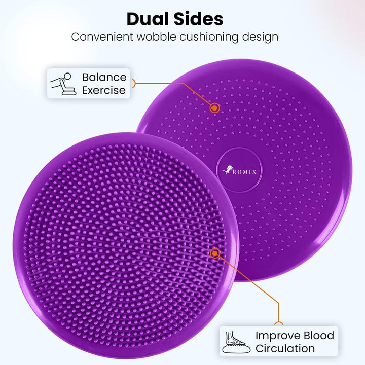 ROMIX Balancekissen, Premium 33cm Durchmesser Anti-Burst Luftkissen inkl. Pumpe, Wobble Board Ballsi