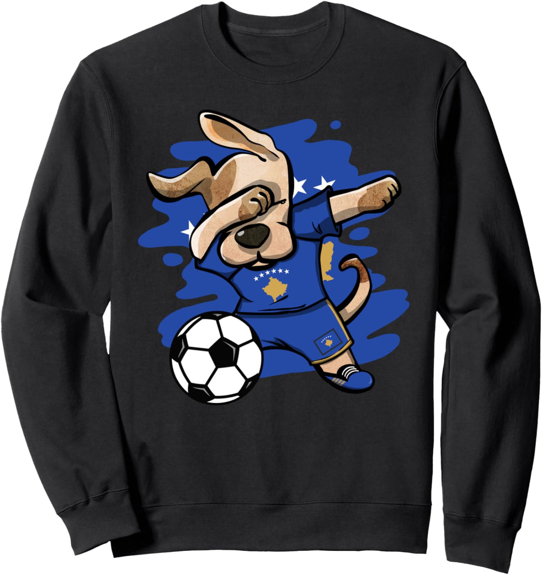 Dabbing Hund Kosovo Fussball Mannschaft Kosovarische Flagge Sweatshirt