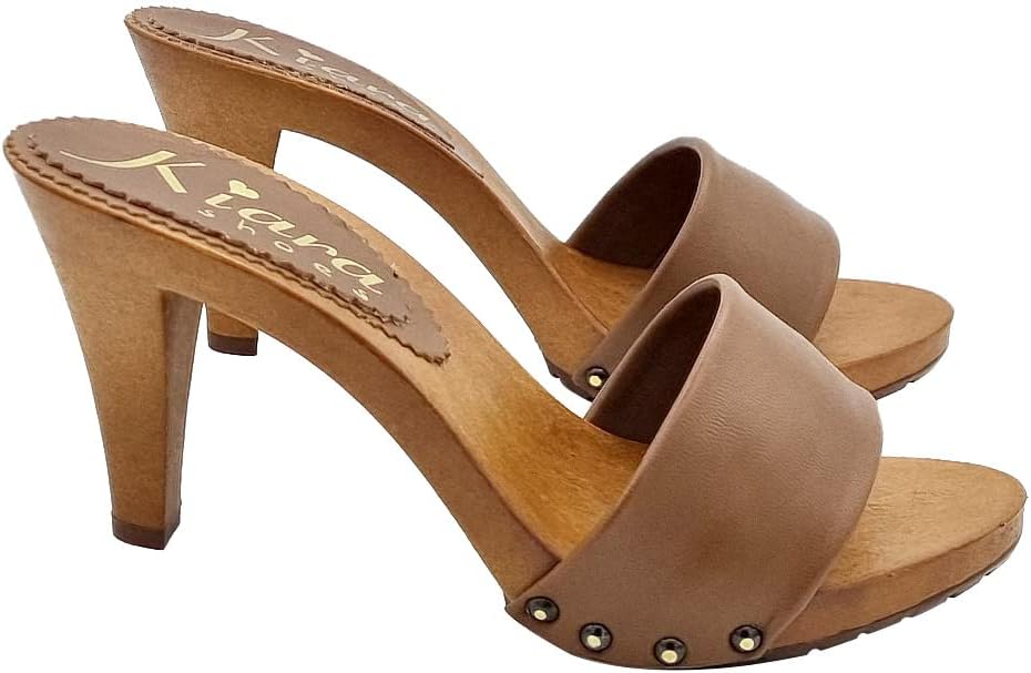 Kiara Shoes Damenclogs aus Leder mit mittlerem Absatz - Made in Italy - K6308 Cuoio (38 EU, BRAUN) 3