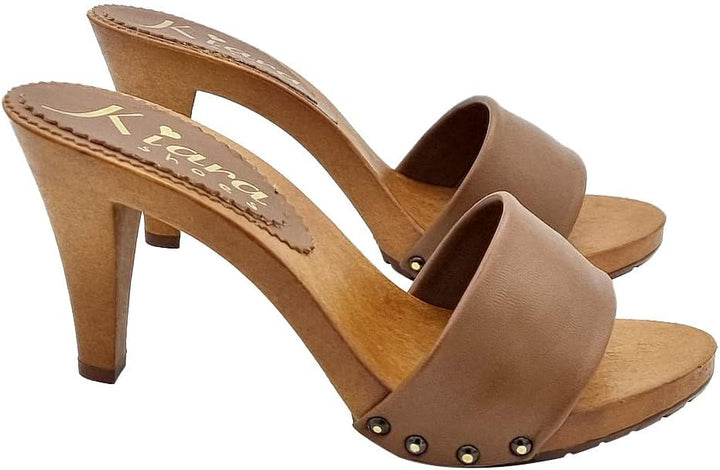Kiara Shoes Damenclogs aus Leder mit mittlerem Absatz - Made in Italy - K6308 CUOIO (37 EU, BRAUN) 3