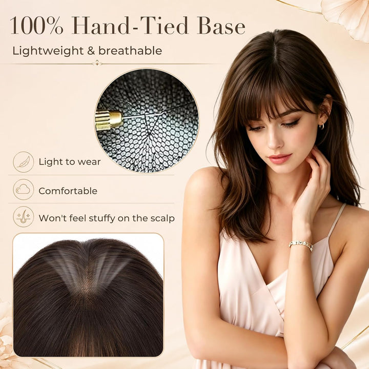 S-noilite Toupet für Damen, Clip in Haar Toppers mit Seitenpony 100% Echthaar für Dünnes Haar Oberko