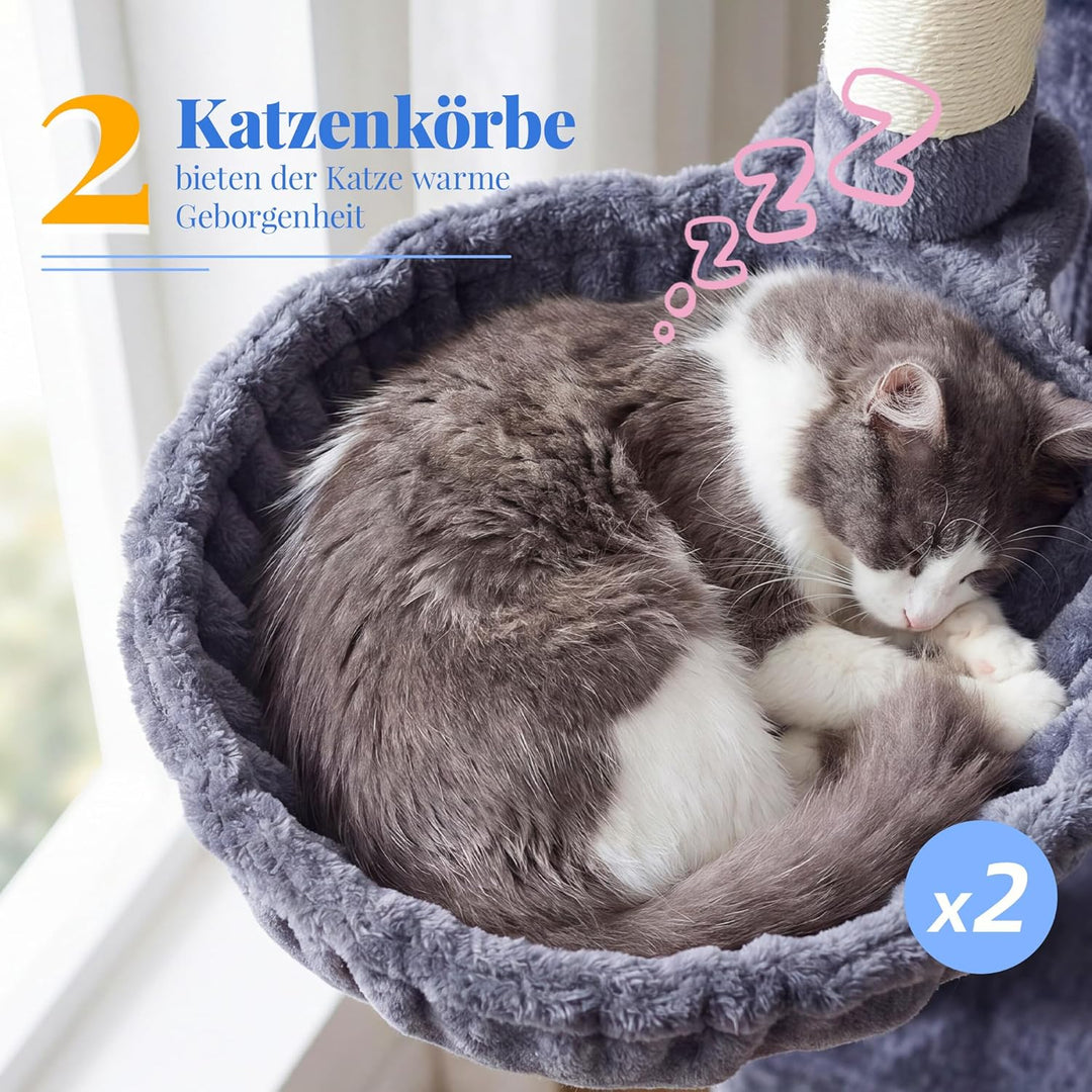 Hey-brother Kratzbaum, 188 cm Katzenbaum, XXL Kletterbaum mit 2 gross Plattform, 3 Höhlen, 2 Korb, P