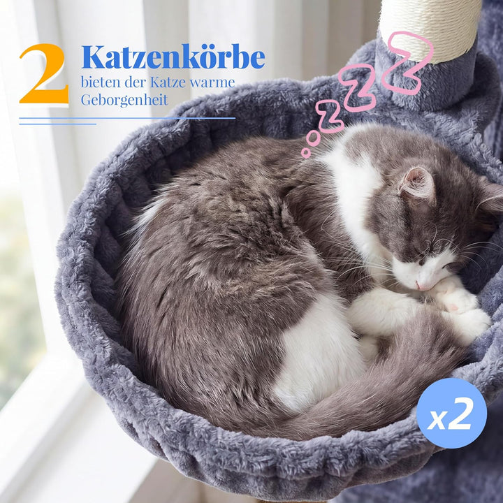 Hey-brother Kratzbaum, 188 cm Katzenbaum, XXL Kletterbaum mit 2 gross Plattform, 3 Höhlen, 2 Korb, P