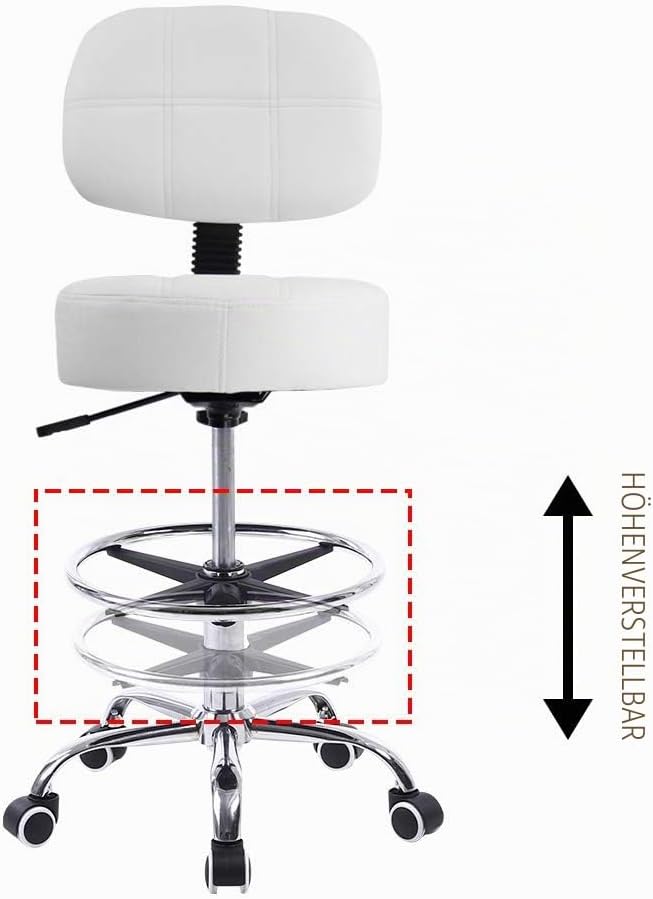 KKTONER Rollhocker Arbeitshocker mit Rückenlehne Höhenverstellbarer 53-68cm Salon Hocker PU Leder We