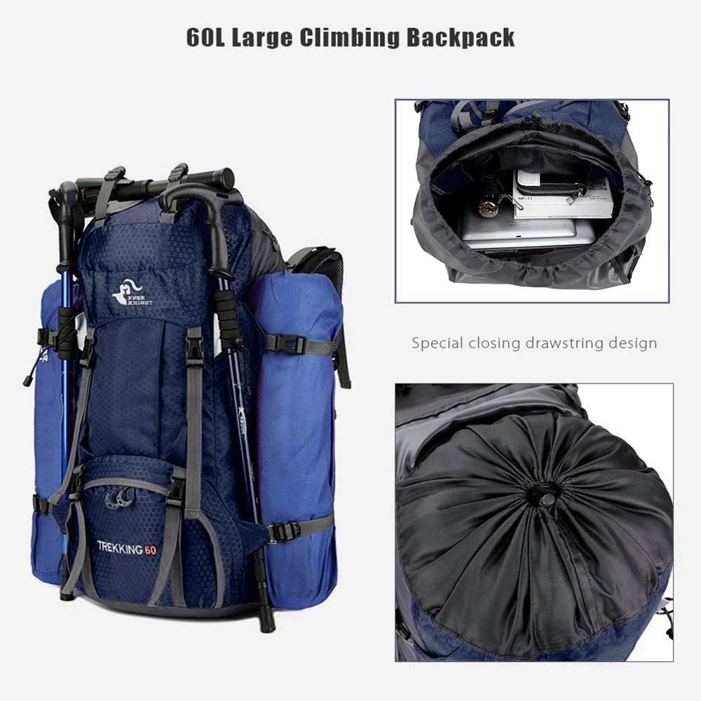 Bseash 60L Wasserdichter leichter Wanderrucksack mit Regenschutz, Outdoor Sport Tagesrucksack Multif