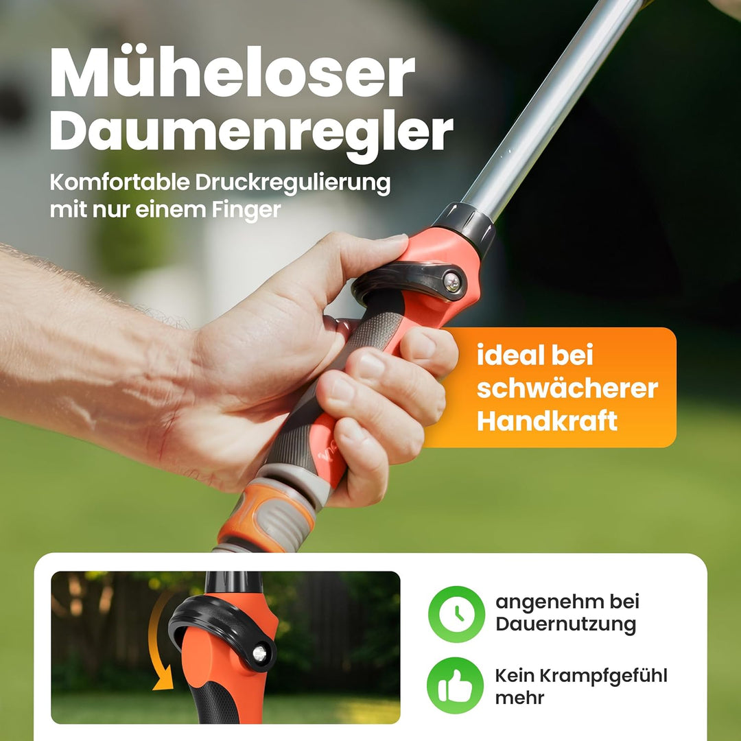rainfactory Giessstab 45cm - Gartenbrause mit Stiel & 8 Sprühbildern - 180° drehbare Giesslanze mit