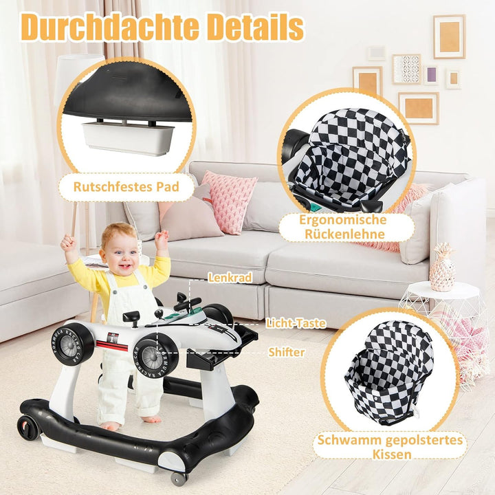 DREAMADE Lauflernhilfe, 4 in 1 Autoförmiger Lauflernwagen mit einstellbarer Geschwindigkeit, Musik &