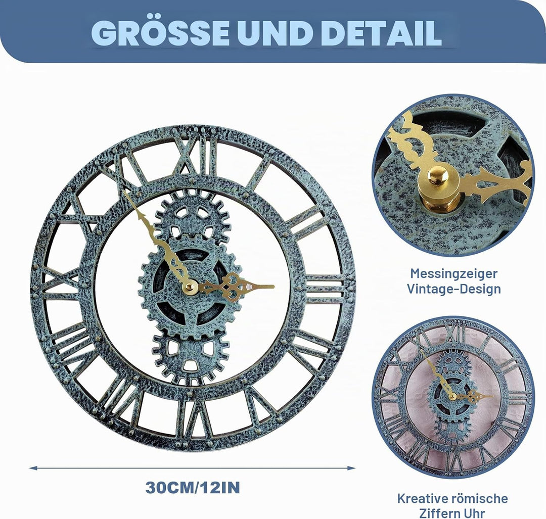 Taodyans Outdoor Wanduhr 30 cm Vintage Garten Wanduhr Wasserdicht Retro Aussenbereich Wanduhr Küche