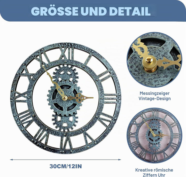 Taodyans Outdoor Wanduhr 30 cm Vintage Garten Wanduhr Wasserdicht Retro Aussenbereich Wanduhr Küche
