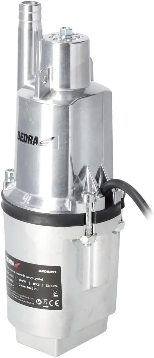 DEDRA Membranpumpe für sauberes Wasser, Tauchmembranpumpe Garden 300W, Förderhöhe 68 m, Netzkabel 10