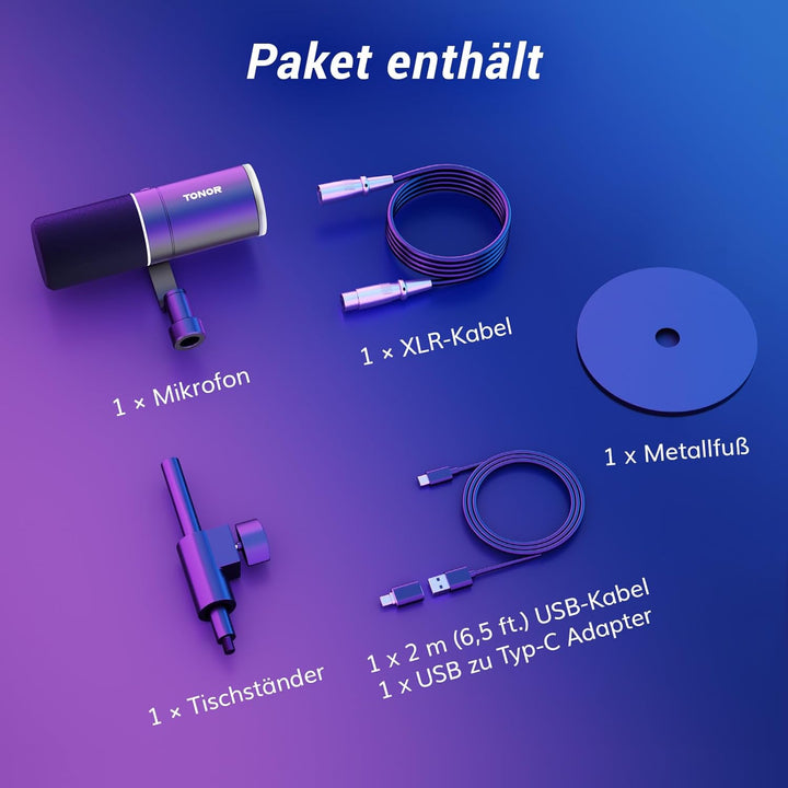 TONOR Dynamisches Microphone mit XLR/USB Kabel, Mikro PC, Vocal Mic Gesangsmikrofon für Streaming, G