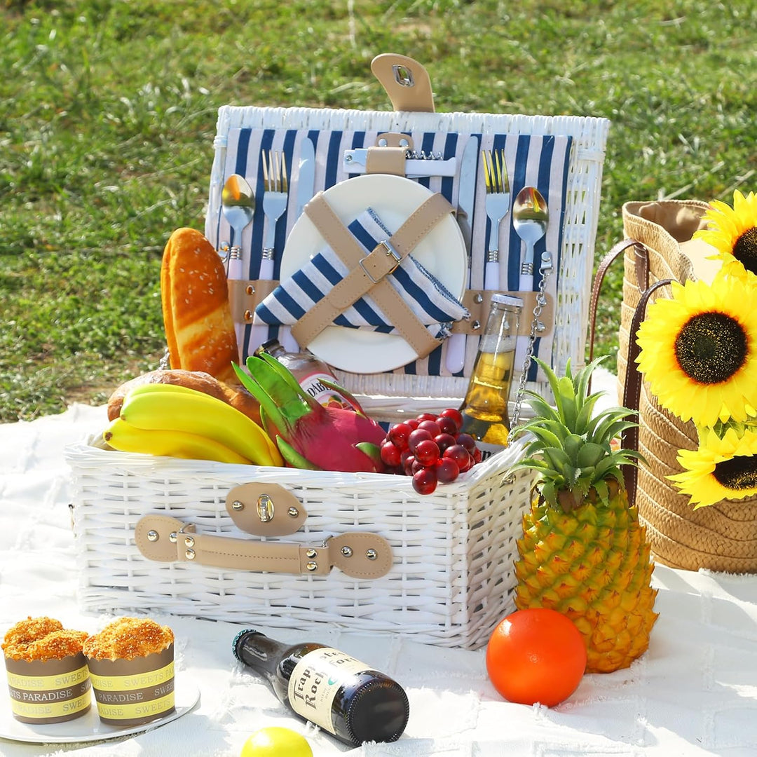 Picknickkorb Set für 2 Person mit Kühlfach, Abnehmbarer Riemen, Weinbeutel, Besteck Set, für Camping