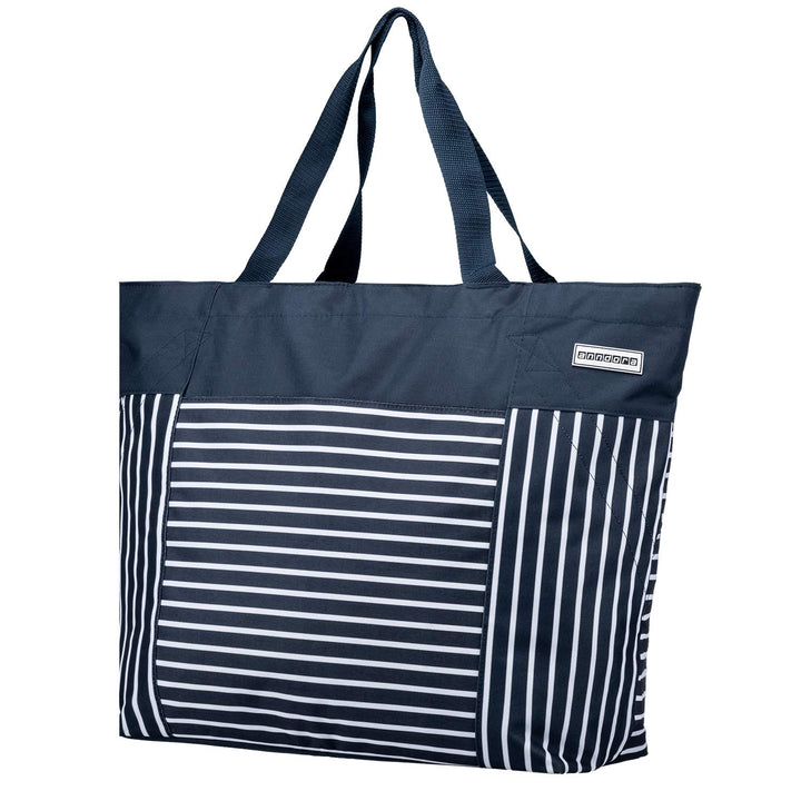 anndora XXL Shopper navy blau weiss - Strandtasche 40 Liter Schultertasche Einkaufstasche, Navy Blau