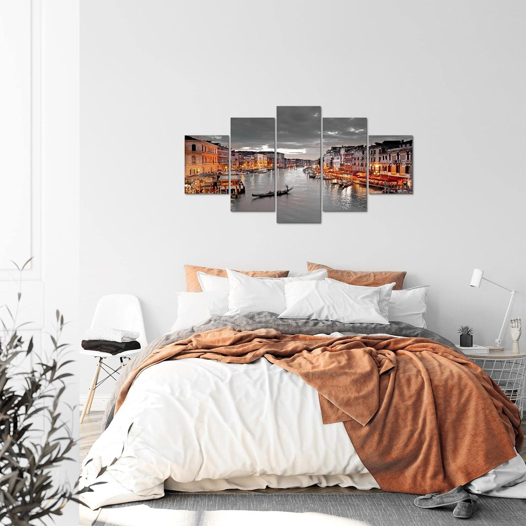 Runa Art Bild Wohnzimmer Schlafzimmer Venedig Italien 5 Teilig Panorama Grau Braun Wandbilder auf Vl