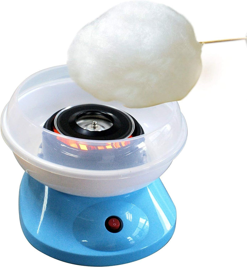 Syntrox Germany elektrische Zuckerwattemaschine Blau Cotton Candy Maker inkl. Messlöffel u. 10 Holzs