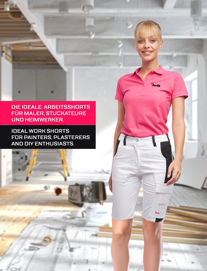 strongAnt Damen Arbeitsshorts Stretch Kurze Arbeitshose mit Cargo Taschen Outdoor 36 Weiss / Strong