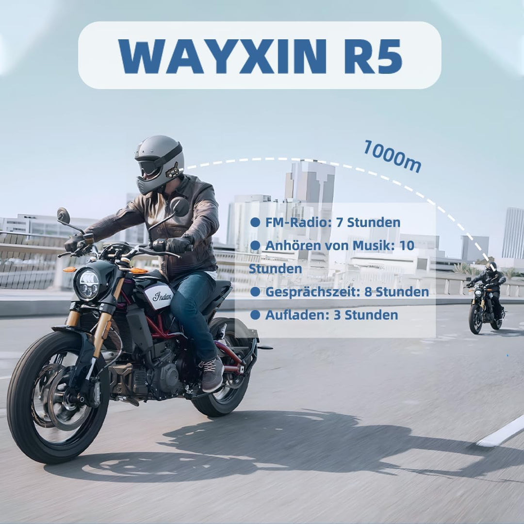 R5 Pro Motorrad Headset Intercom mit HiFi/FM/AI Sprache Motorrad Bluetooth Headset für 2 Personen in