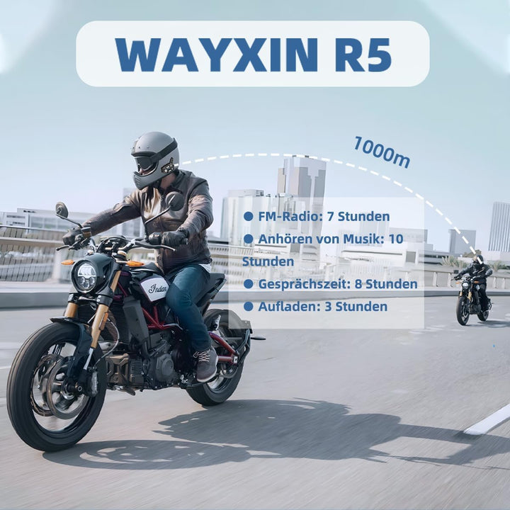 R5 Pro Motorrad Headset Intercom mit HiFi/FM/AI Sprache Motorrad Bluetooth Headset für 2 Personen in