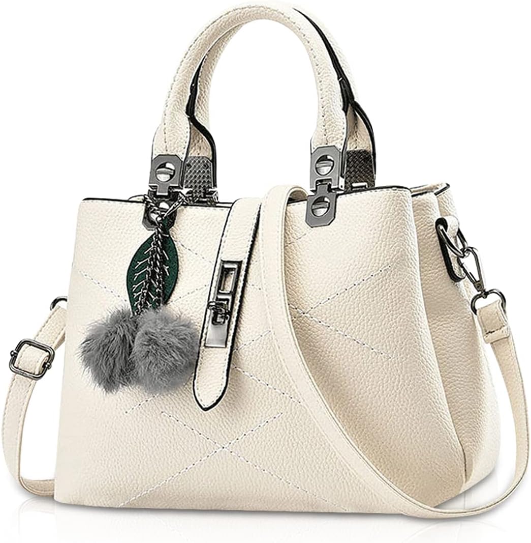 NICOLE &amp; DORIS 2024 Neue Frauen Tasche Damen Leder Handtasche Mode Umhängetasche Mit Pompon abnehmba