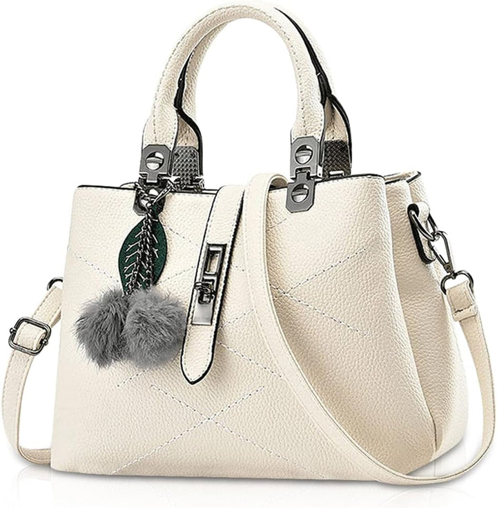 NICOLE &amp; DORIS 2024 Neue Frauen Tasche Damen Leder Handtasche Mode Umhängetasche Mit Pompon abnehmba