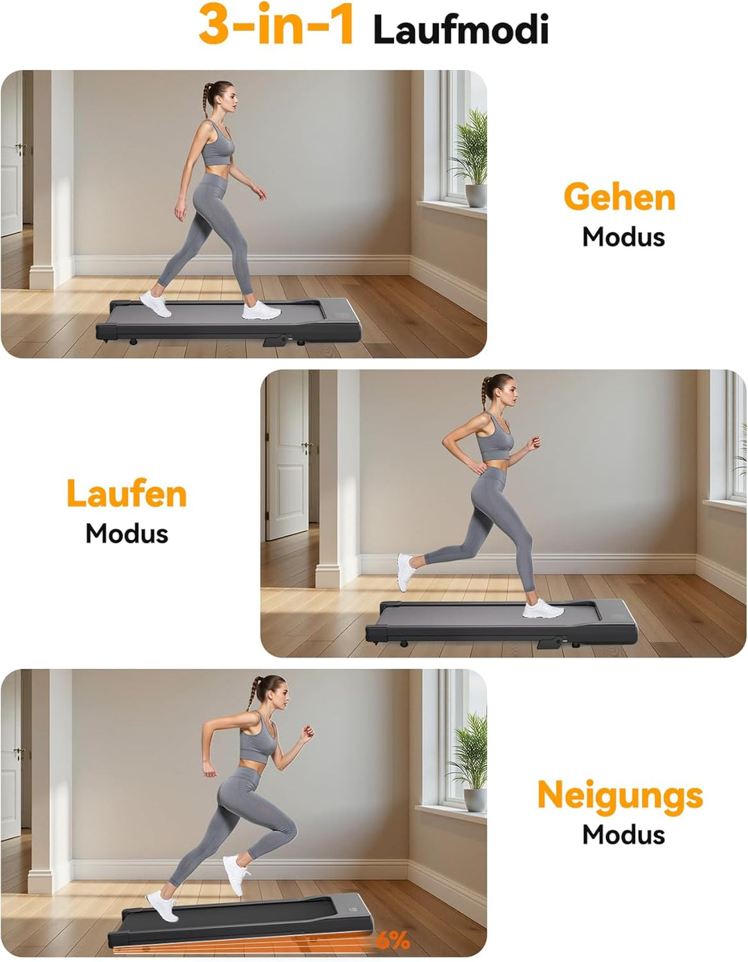 Walking Pad mit Steigung 6% Lacuffy, Laufband für Zuhause 6km/h & 12km/h mit Fernbedienung und App,