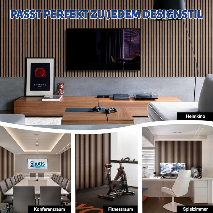 AKK-STAR Akustikpaneele Holz - 11,52 m² (8 Stück 240x60cm) | Schalldämmung, Akustikverbesserung für