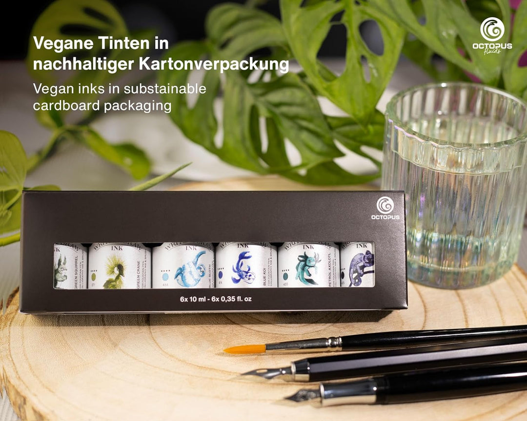 Write and Draw Ink Set RIVER, Schreib- und Zeichentusche, 6 x 10 ml mit Schreibfeder RIVER 60 ml, RI