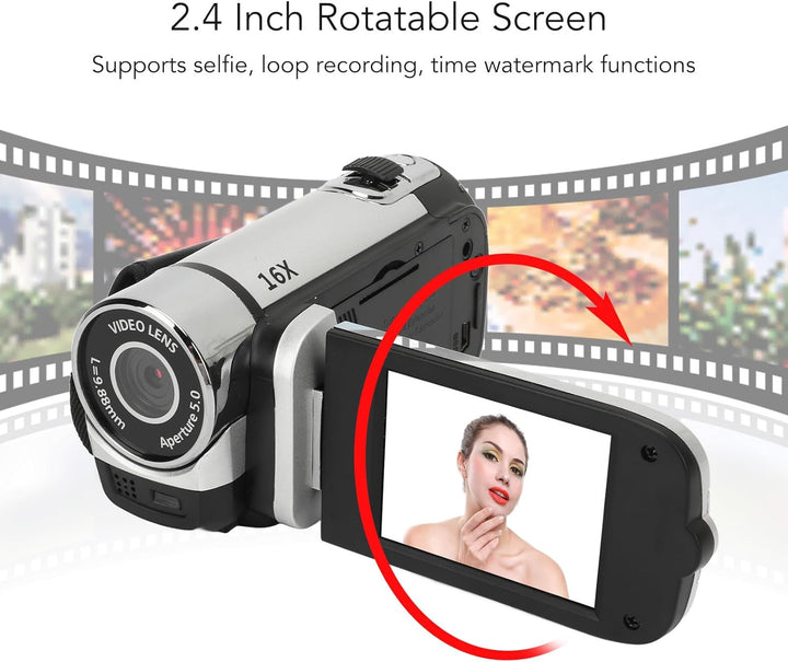 D90 1080P 16MP Digitalkamera 2,4 Zoll Drehbare Bildschirmkamera 16X Zoom HD Videorecorder mit Füllli