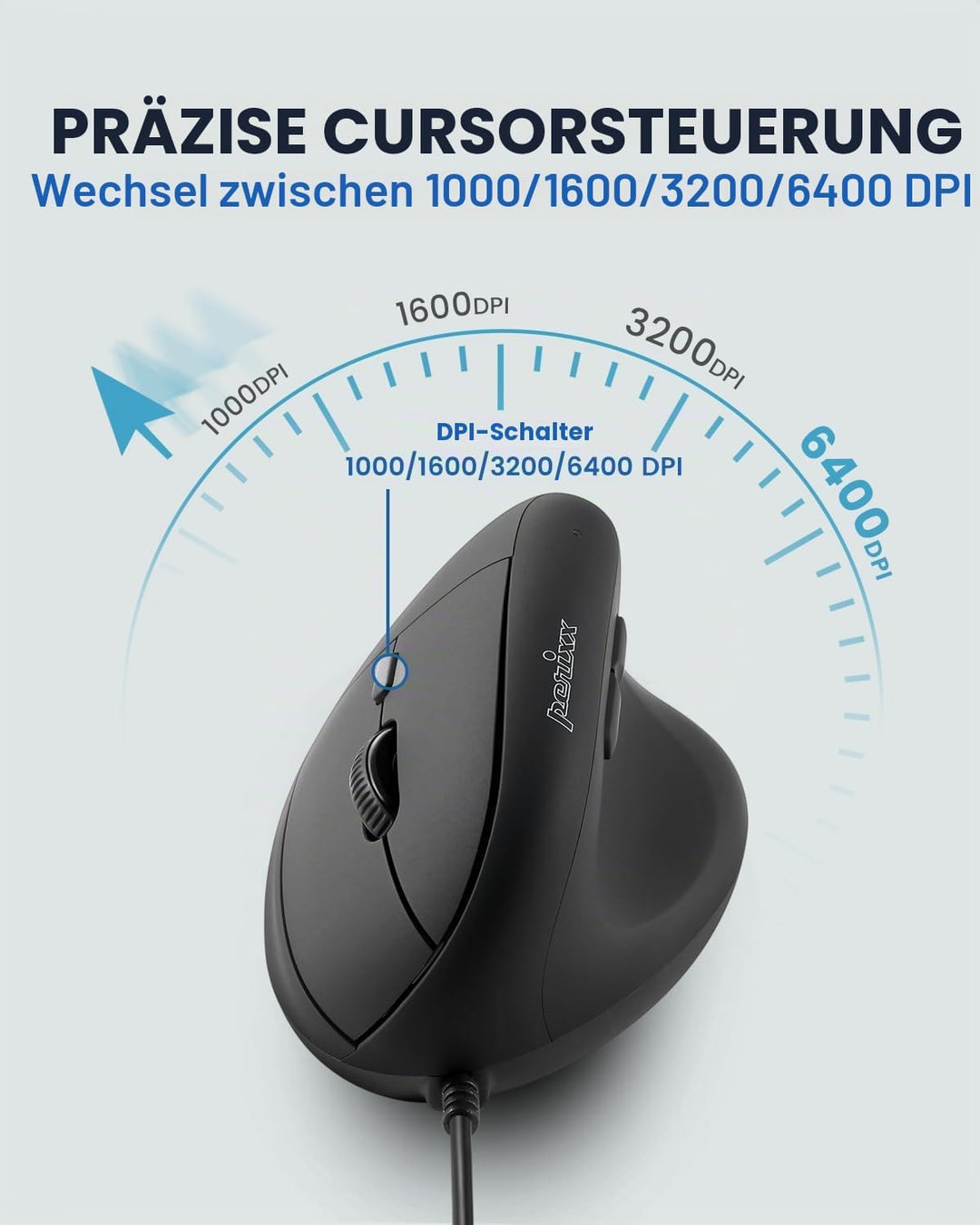 Perixx PERIMICE-508 Programmierbare Ergonomische Maus -Vertikal - Schnurgebunden - 1000/1600 dpi - I