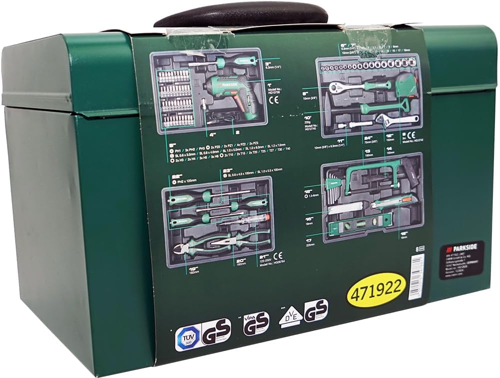 HEADNMORE® Bundle - PARKSIDE® Werkzeugset mit Akkuschrauber 92teilig PWBM A1 Metallkoffer +Schlüssel