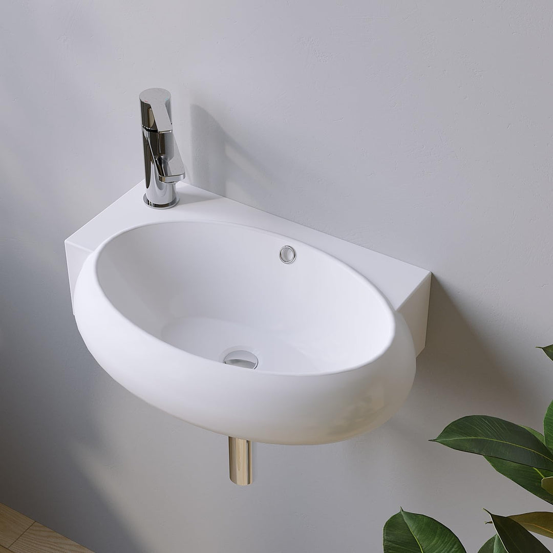 Waschbecken Keramik Waschtisch Hängewaschbecken klein Handwaschbecken Weiss Eckig-Oval 44 x 29 cm Ba