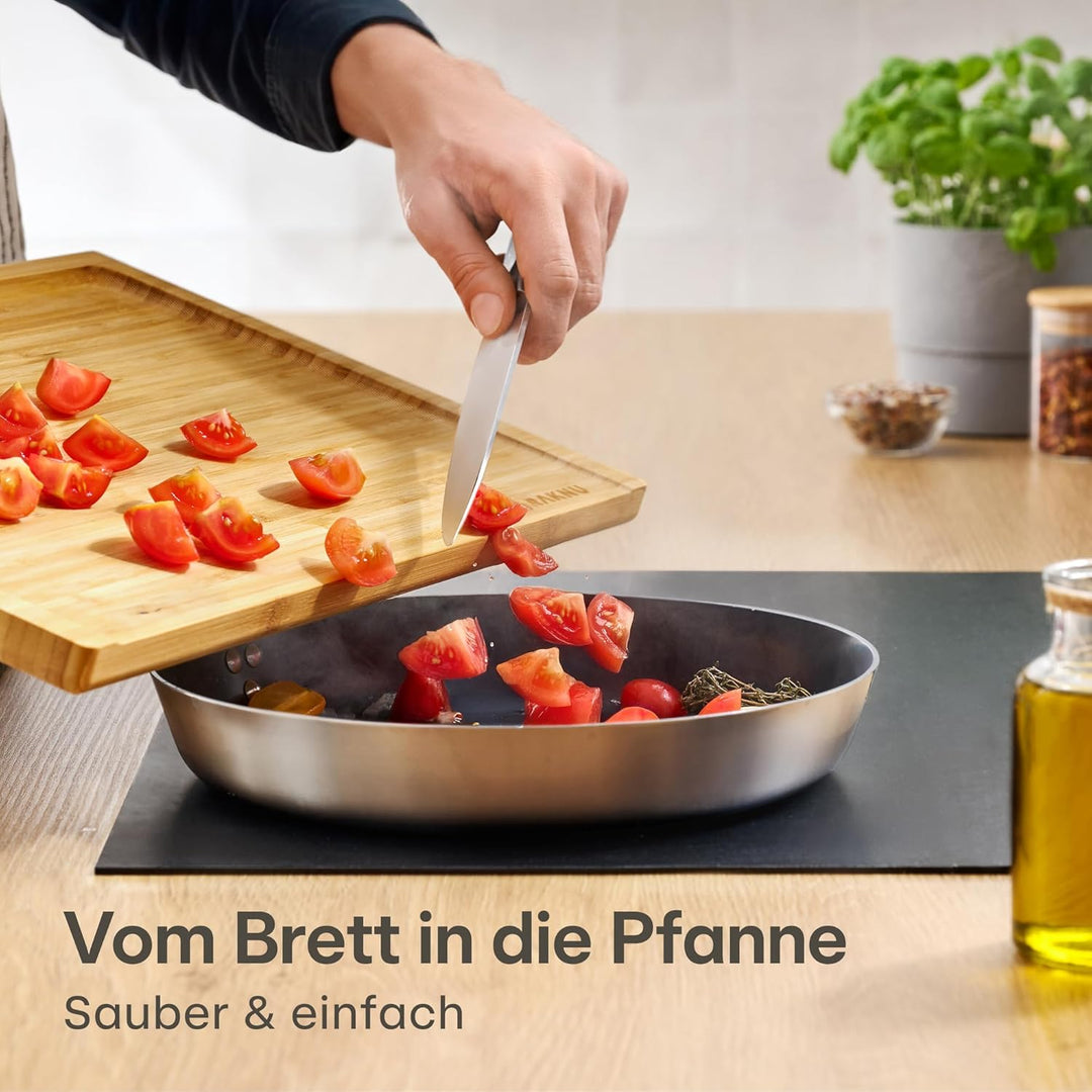 Schneidebrett aus Holz Gross XXL - Mit Saftrille - Beidseitig benutzbar - Holzbrett aus Bambus - Mas