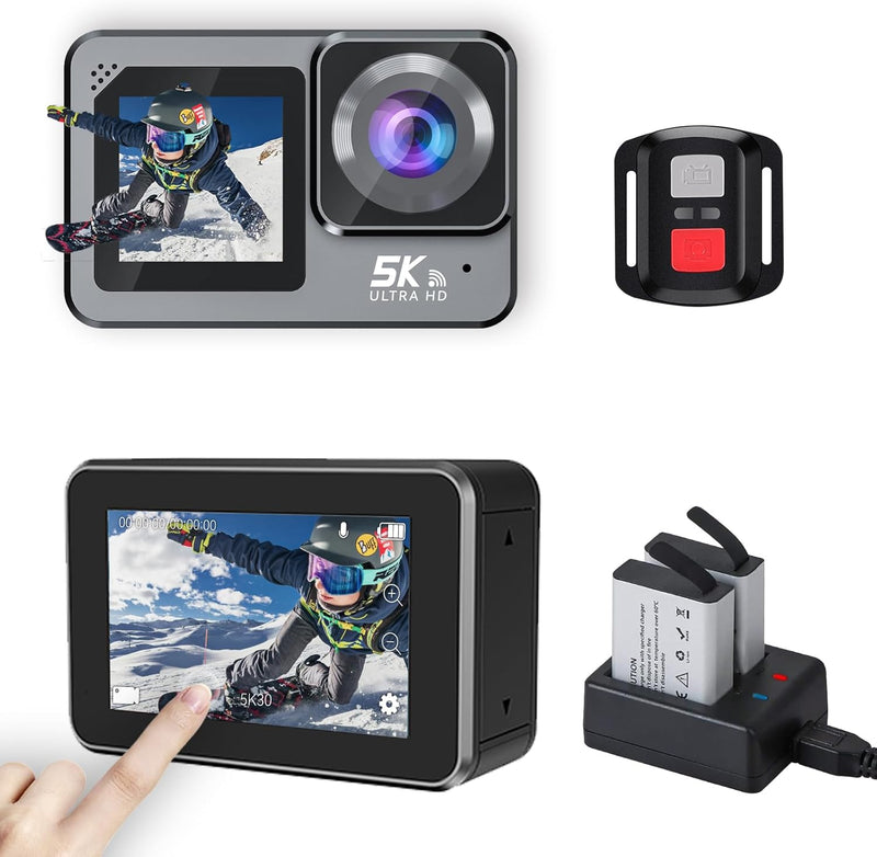 Xilecam Dual Screen Action Cam 5K 2,2Zoll Hoher Definition Touchscreen Unterwasserkamera WiFi /2.4G
