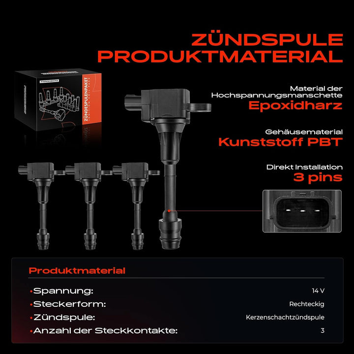 Frankberg 4x Zündspule Zündmodul Kompatibel mit Primera P12 2.0L 2002-2008 Primera Kombi WP12 2.0L 2