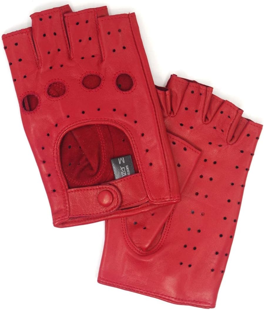 Harssidanzar Damen fingerlose Lederhandschuhe Schaffell Single Line GL012 L Rot, L Rot