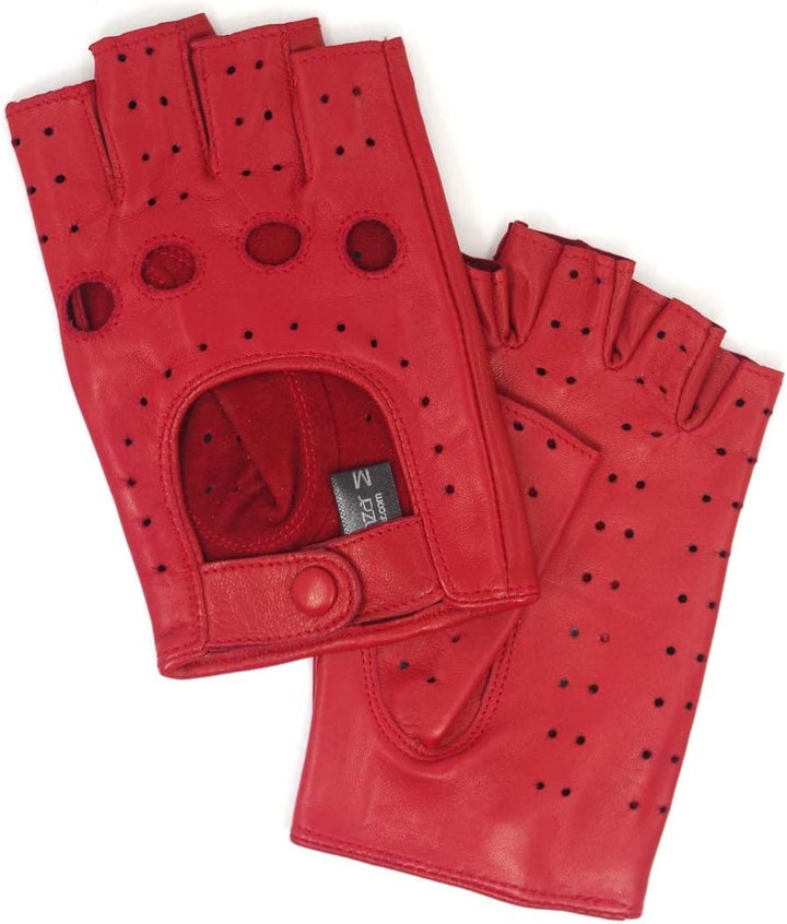 Harssidanzar Damen fingerlose Lederhandschuhe Schaffell Single Line GL012 L Rot, L Rot
