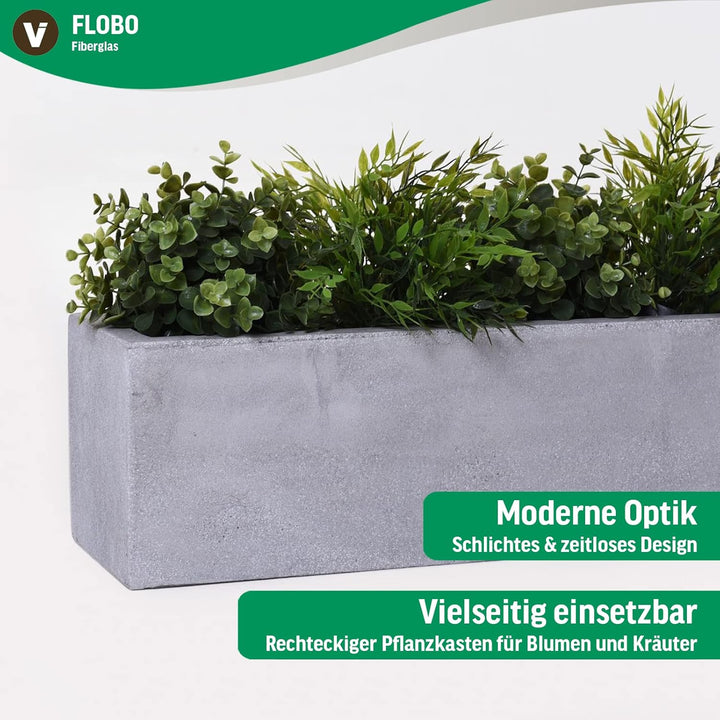 VIVANNO Blumenkasten Balkonkasten Pflanzkasten Fiberglas FLOBO Beton-Optik grau - 15x60x17 cm 15x60x