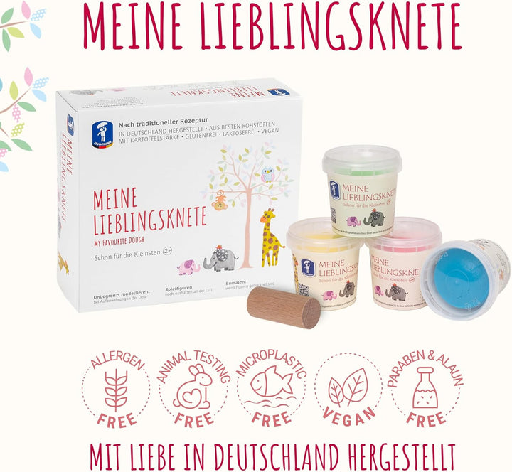 Feuchtmann MEINE LIEBLINGSKNETE mit Teigrolle - Knetset 4x150g, vegane glutenfreie Knete, natürliche