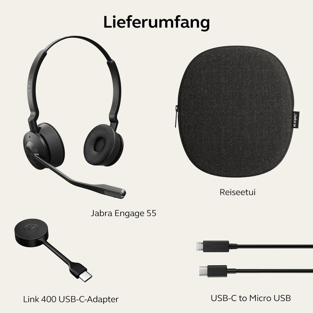Jabra Engage 55 Schnurloses Stereo-Headset mit Link 400 USB-C DECT-Adapter - Mikrofon mit Geräuschun