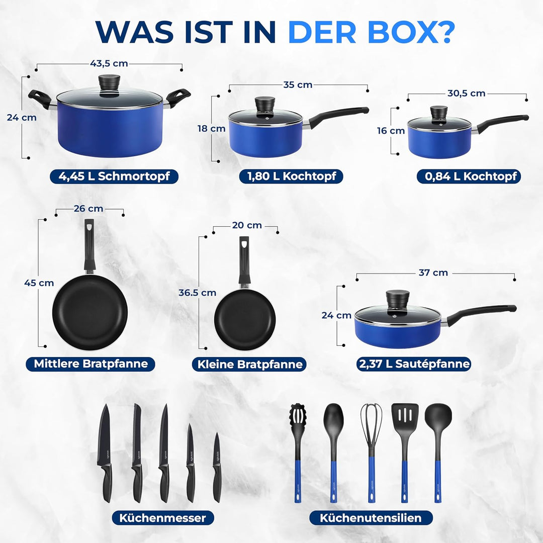 SereneLife Töpfe und Pfannen Set, Kochgeschirr Set 20-Teilig, Antihaft Cookware Set Inkl. Topfset, P