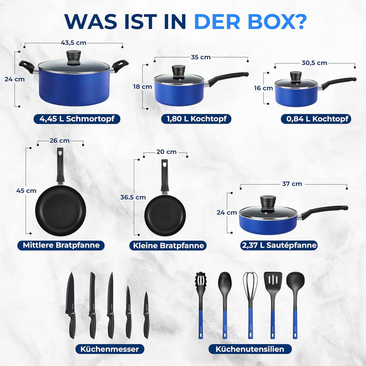 SereneLife Töpfe und Pfannen Set, Kochgeschirr Set 20-Teilig, Antihaft Cookware Set Inkl. Topfset, P